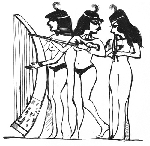 9-сурет. Мысыр пирамидаларының біріндегі Нахт қабірі қабырғасына салынған музыкантшалар кескіні.